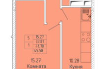 1-к квартира, улица Советская, дом 7, площадь 41,7, этаж 13